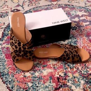 Nine West Crush Criss Cross Leopard Flat Sandals